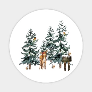 Winter Forest Deer Squirrels Magnet